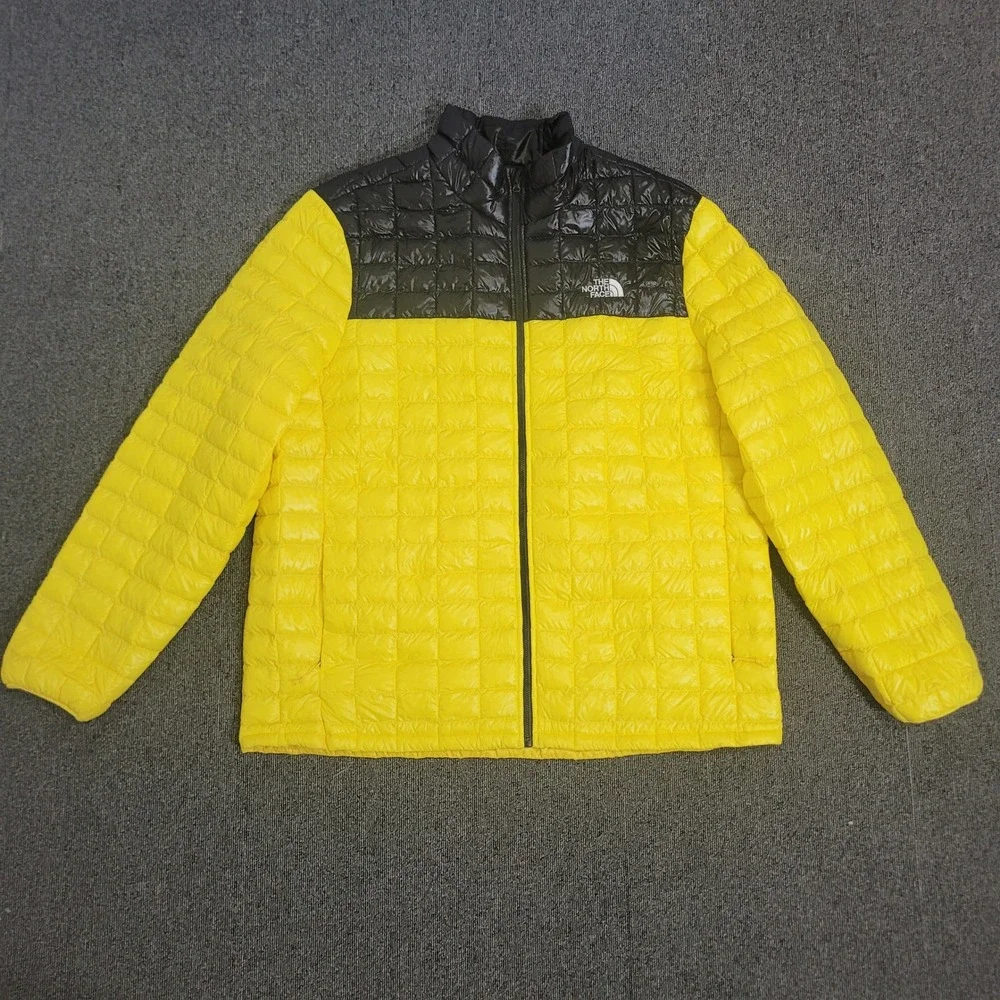 The North Face XXL ThermoBall Puffer Jacket Mens Yellow Black Colorblock Zip